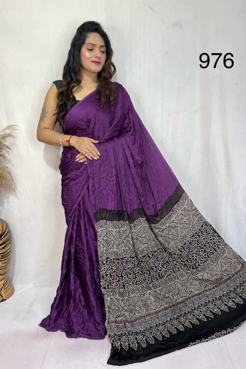 Modal Silk Ajrakh with Desginer  Saree