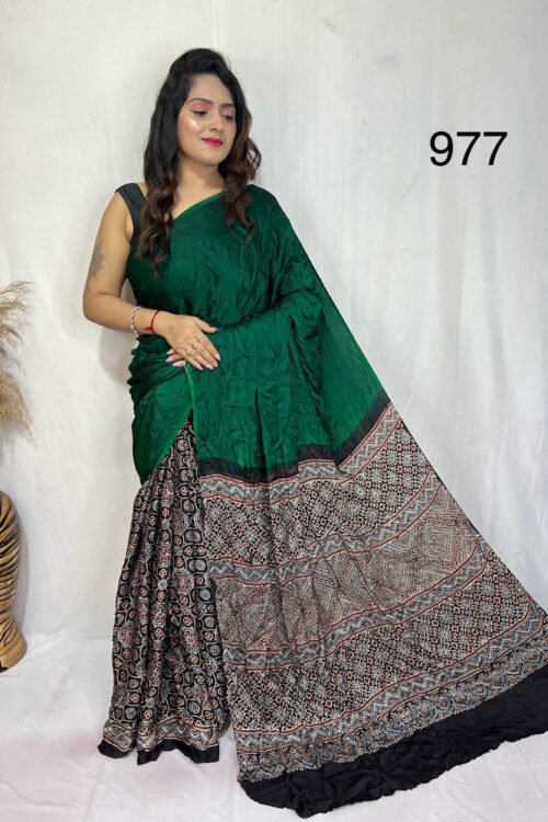 Modal Silk Ajrakh with Desginer  Saree
