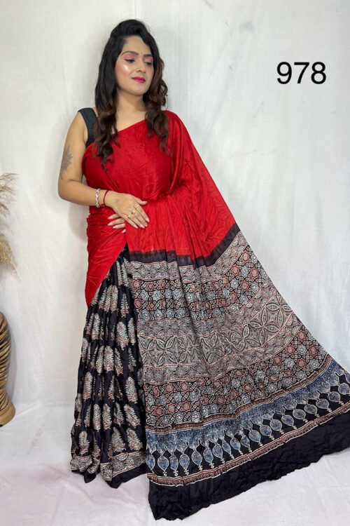 Modal Silk Ajrakh with Desginer  Saree