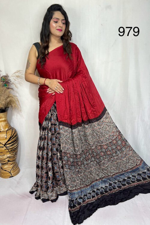 Modal Silk Ajrakh with Desginer  Saree
