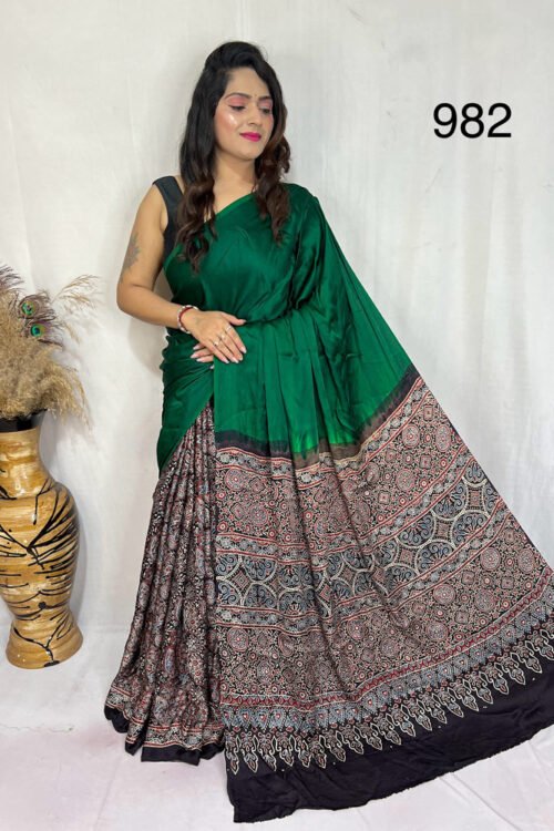 Modal Silk Ajrakh with Desginer  Saree