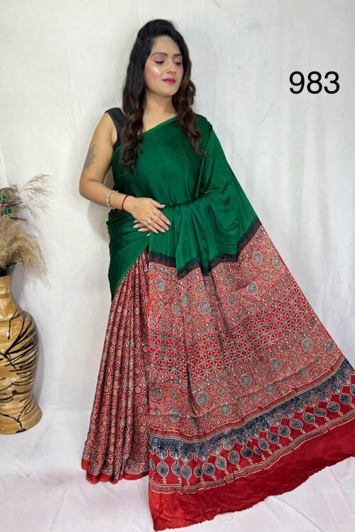 Modal Silk Ajrakh with Desginer  Saree
