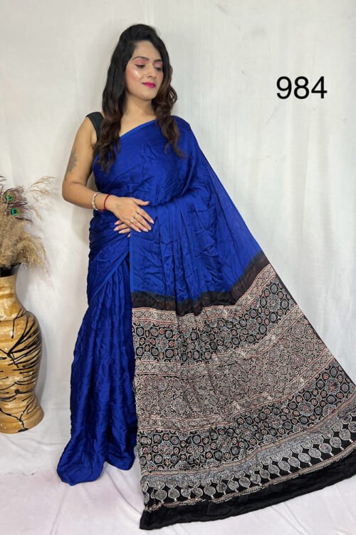 Modal Silk Ajrakh with Desginer  Saree