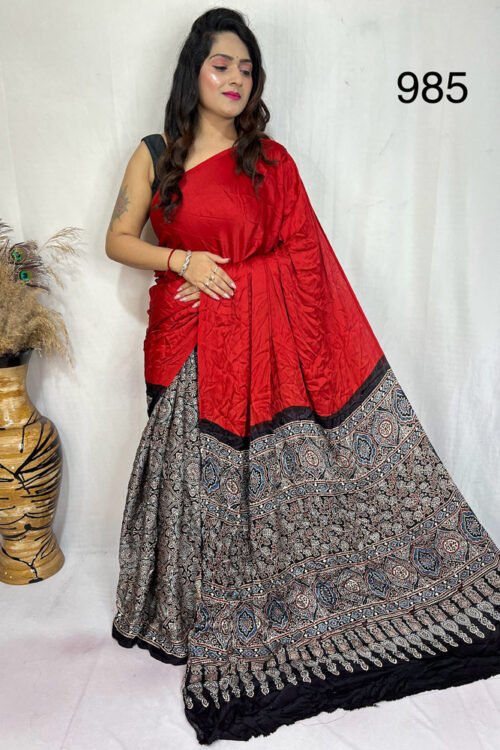 Modal Silk Ajrakh with Desginer  Saree