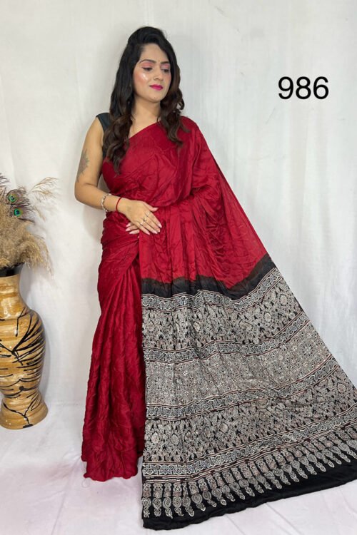 Modal Silk Ajrakh with Desginer  Saree