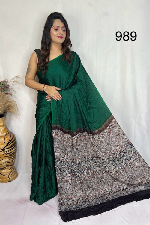 Modal Silk Ajrakh with Desginer  Saree