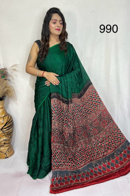 Modal Silk Ajrakh with Desginer  Saree