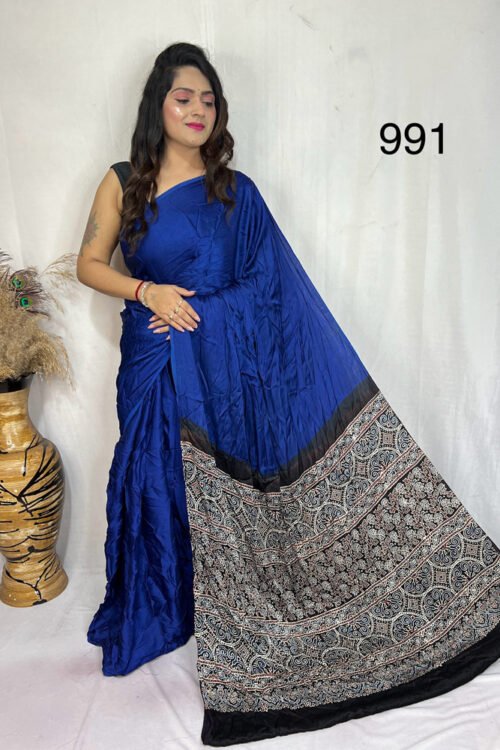 Modal Silk Ajrakh with Desginer  Saree