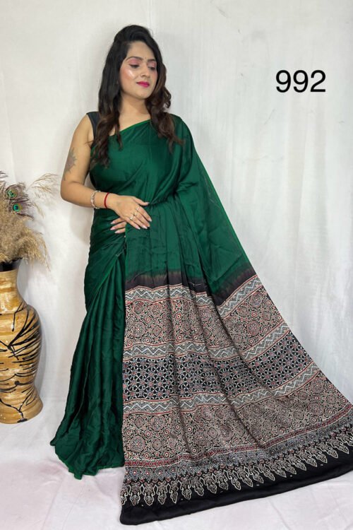 Modal Silk Ajrakh with Desginer  Saree