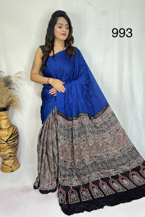 Modal Silk Ajrakh with Desginer  Saree