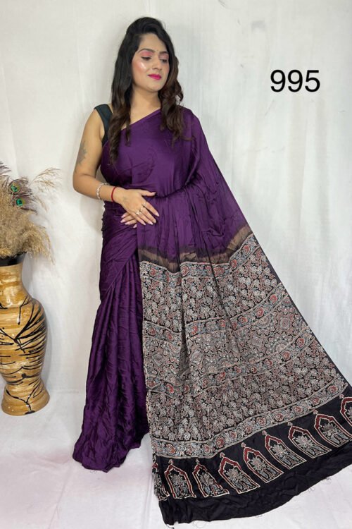 Modal Silk Ajrakh with Desginer  Saree