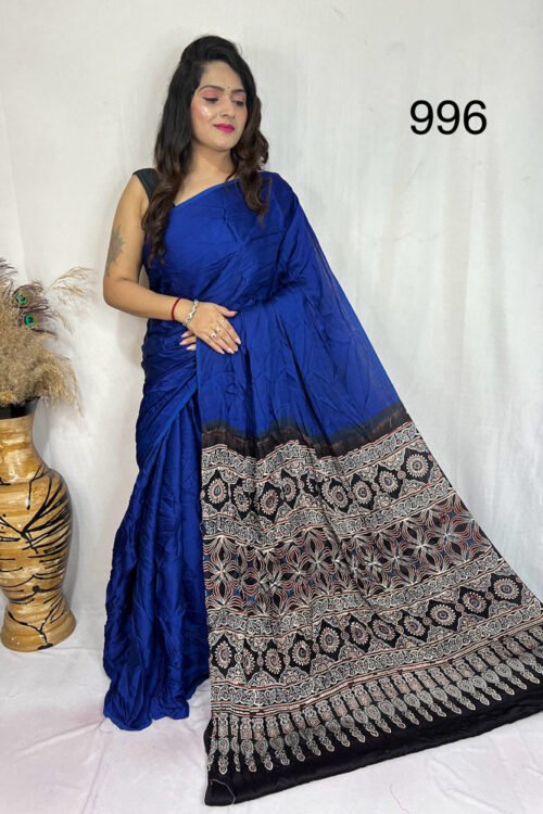 Modal Silk Ajrakh with Desginer  Saree