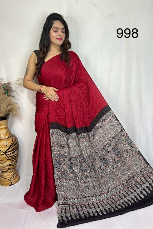Modal Silk Ajrakh with Desginer  Saree
