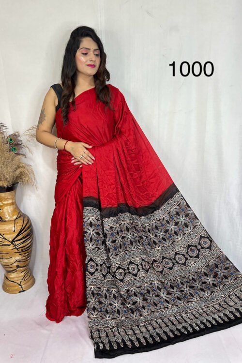 Modal Silk Ajrakh with Desginer  Saree