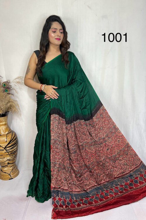 Modal Silk Ajrakh with Desginer  Saree