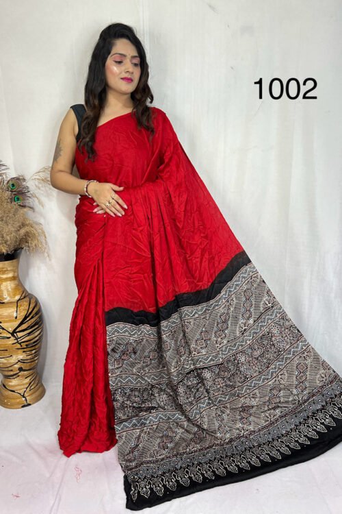 Modal Silk Ajrakh with Desginer  Saree