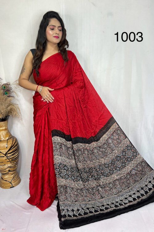 Modal Silk Ajrakh with Desginer  Saree