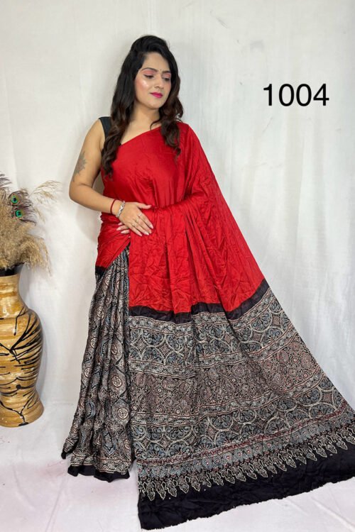 Modal Silk Ajrakh with Desginer  Saree