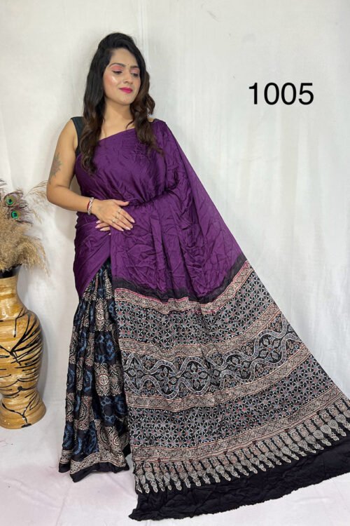 Modal Silk Ajrakh with Desginer  Saree