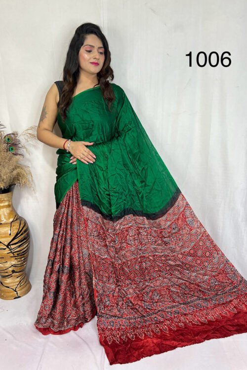 Modal Silk Ajrakh with Desginer  Saree