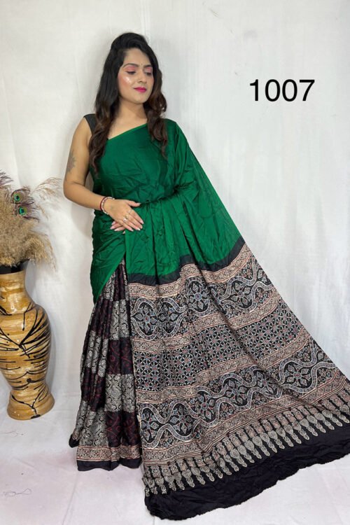 Modal Silk Ajrakh with Desginer  Saree