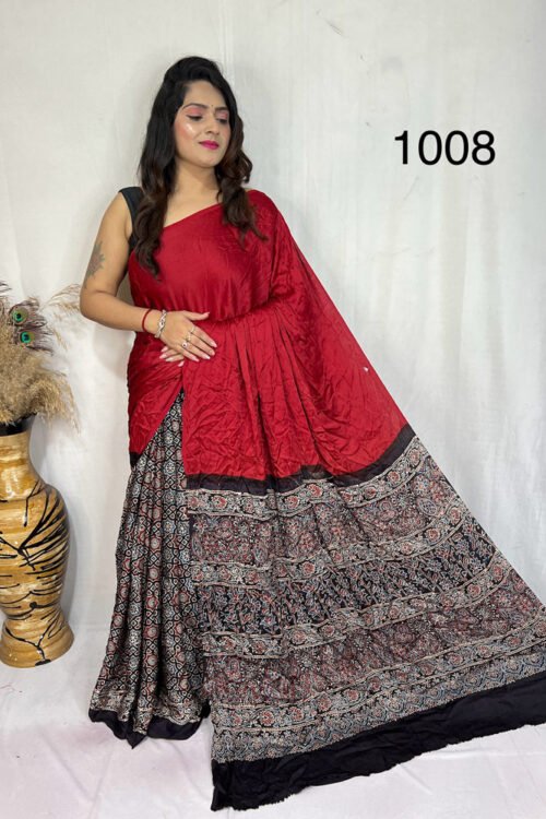 Modal Silk Ajrakh with Desginer  Saree
