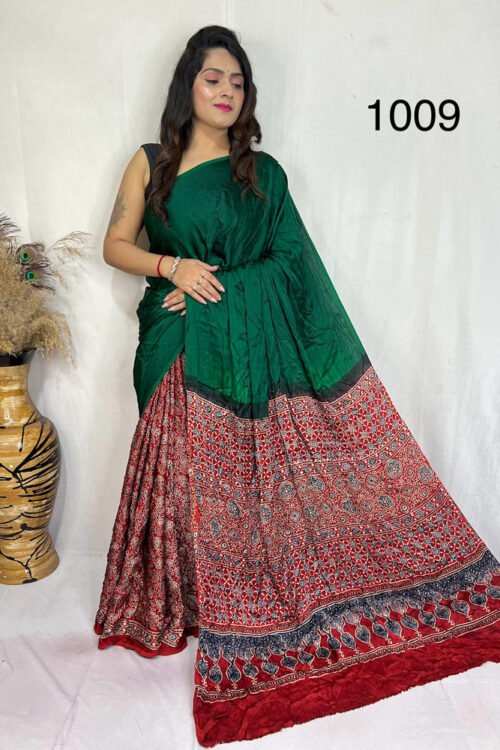 Modal Silk Ajrakh with Desginer  Saree