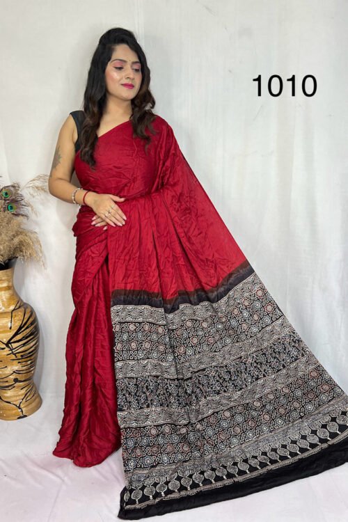 Modal Silk Ajrakh with Desginer  Saree