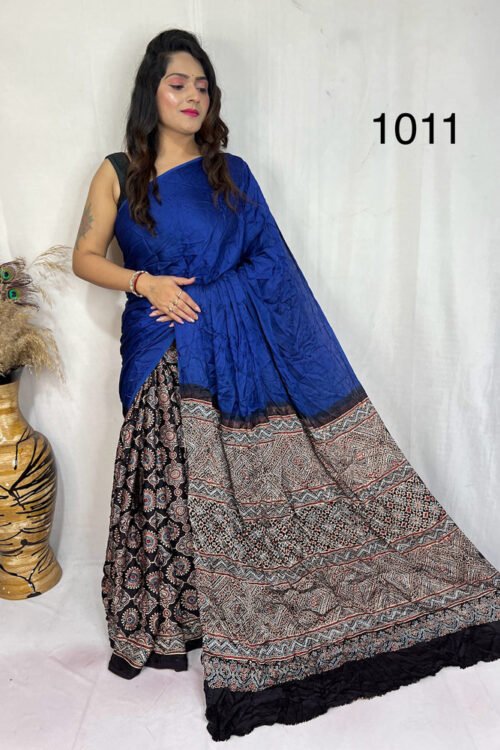 Modal Silk Ajrakh with Desginer  Saree