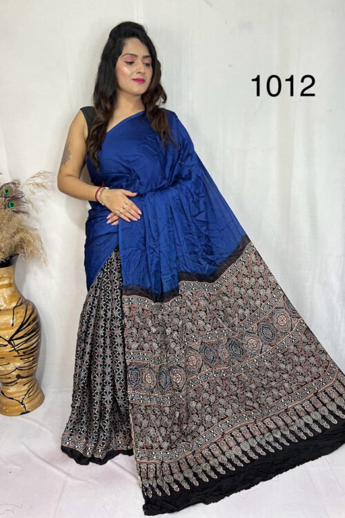 Modal Silk Ajrakh with Desginer  Saree