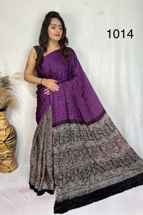 Modal Silk Ajrakh with Desginer  Saree