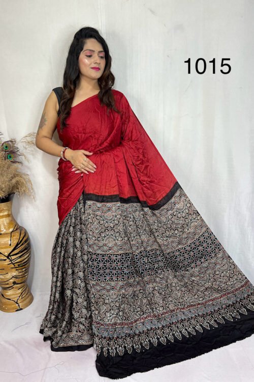 Modal Silk Ajrakh with Desginer  Saree