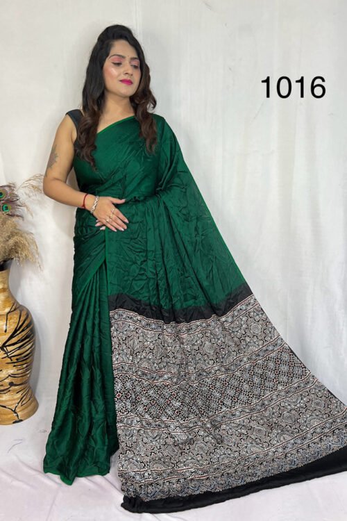 Modal Silk Ajrakh with Desginer  Saree