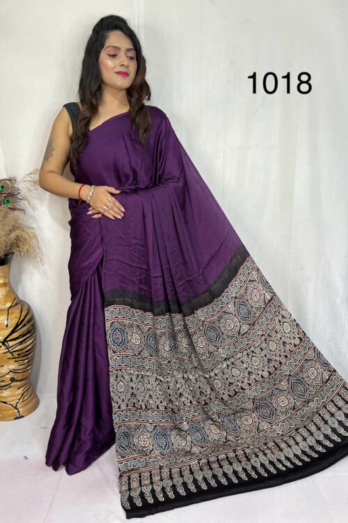 Modal Silk Ajrakh with Desginer  Saree