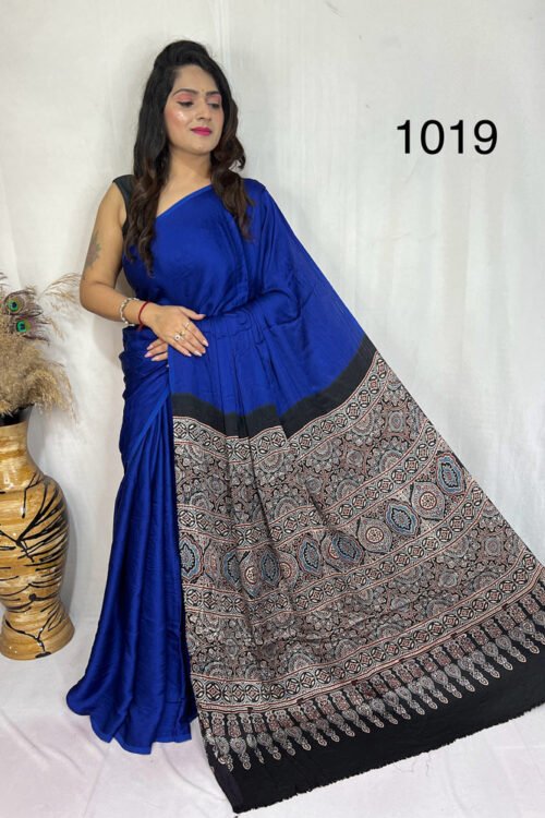 Modal Silk Ajrakh with Desginer  Saree