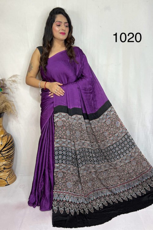 Modal Silk Ajrakh with Desginer  Saree