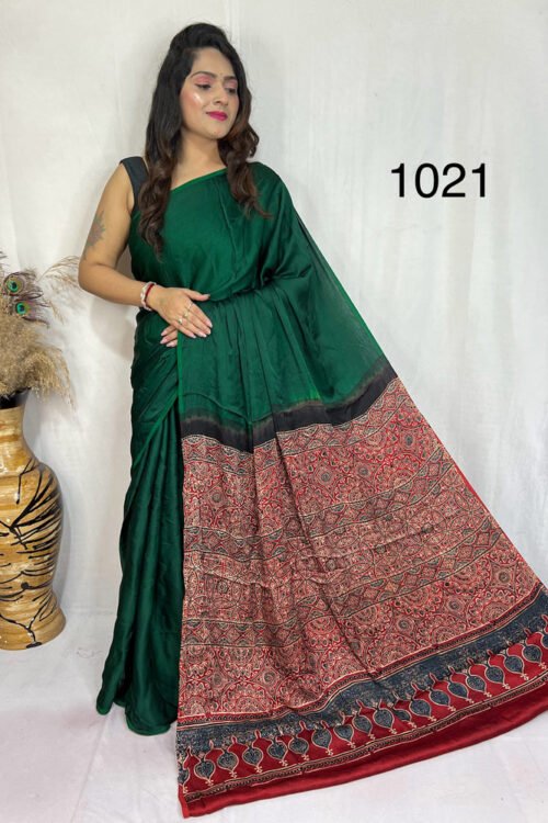 Modal Silk Ajrakh with Desginer  Saree