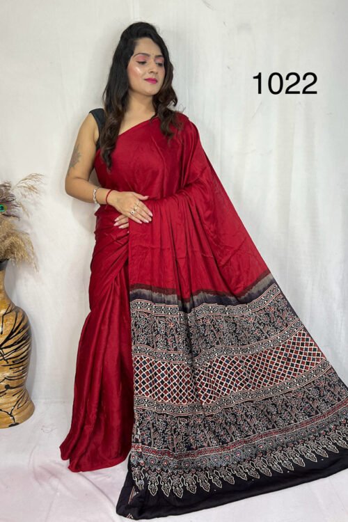 Modal Silk Ajrakh with Desginer  Saree