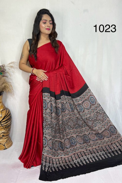 Modal Silk Ajrakh with Desginer  Saree