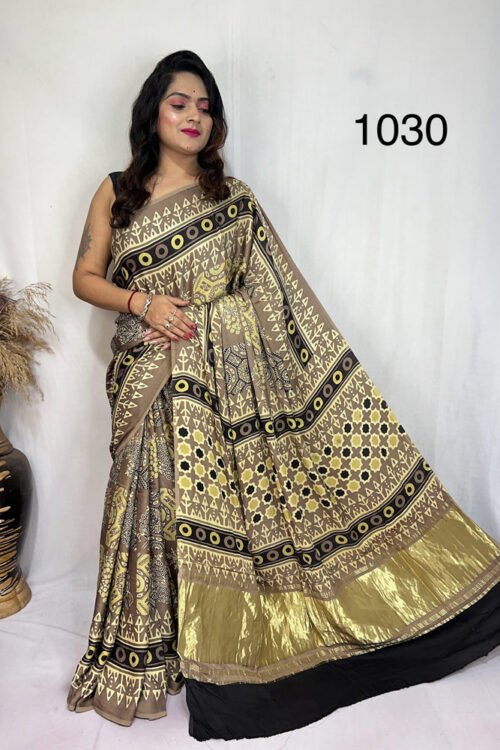 Modal Silk Ajrakh Tissue Pallu Saree