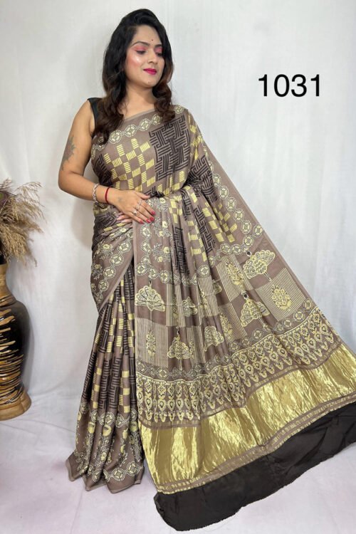 Modal Silk Ajrakh Tissue Pallu Saree