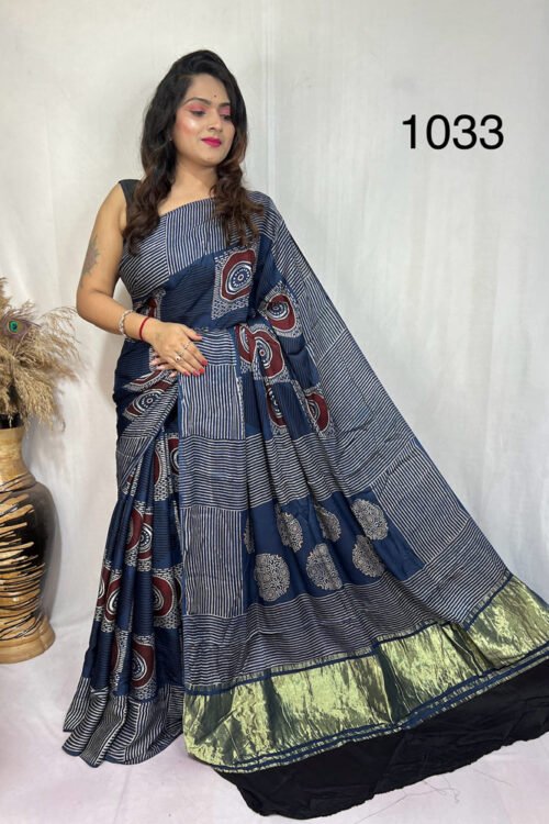 Modal Silk Ajrakh Tissue Pallu Saree