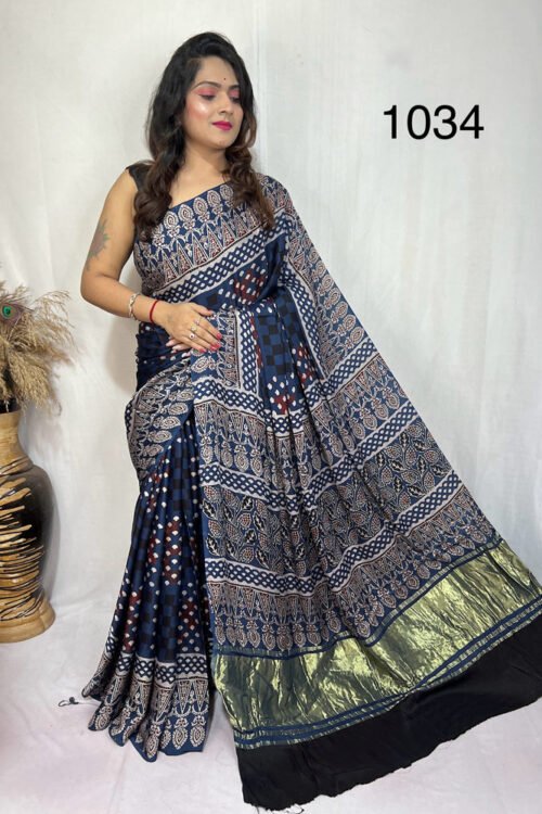 Modal Silk Ajrakh Tissue Pallu Saree