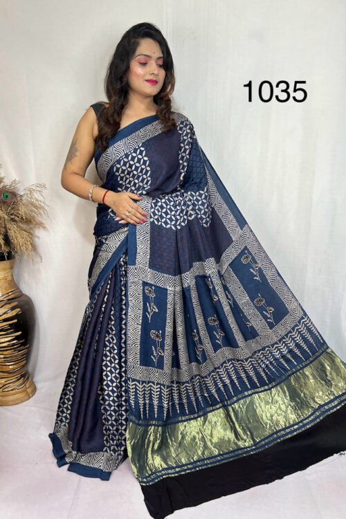 Modal Silk Ajrakh Tissue Pallu Saree