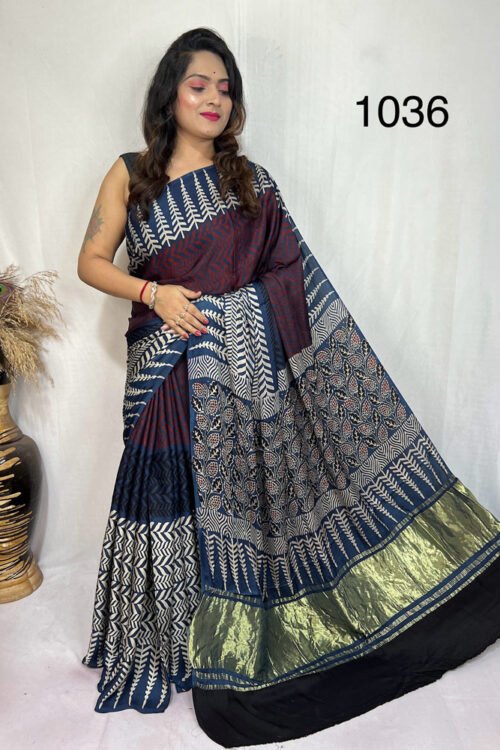Modal Silk Ajrakh Tissue Pallu Saree