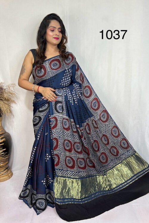 Modal Silk Ajrakh Tissue Pallu Saree