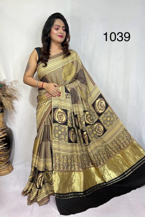 Modal Silk Ajrakh Tissue Pallu Saree