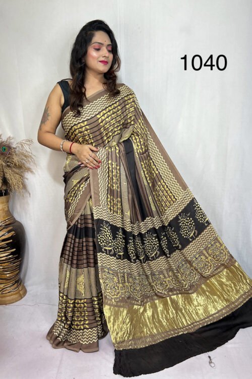 Modal Silk Ajrakh Tissue Pallu Saree
