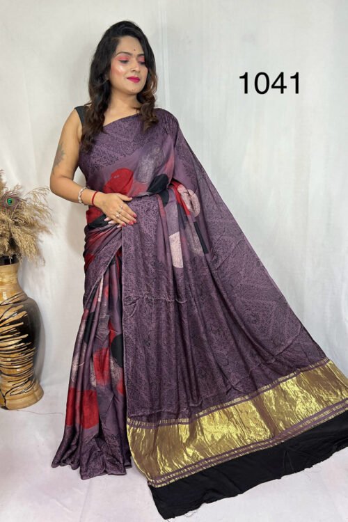 Modal Silk Ajrakh Tissue Pallu Saree