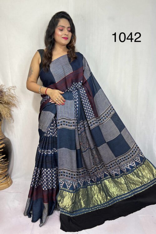 Modal Silk Ajrakh Tissue Pallu Saree